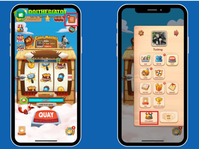 Vào trong game chọn phần Cài đặt, chọn Cửa hàng
