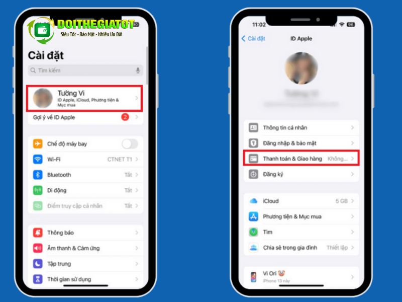 Trên Iphone, vào phần Cài đặt, chọn Thanh toán & Giao hàng