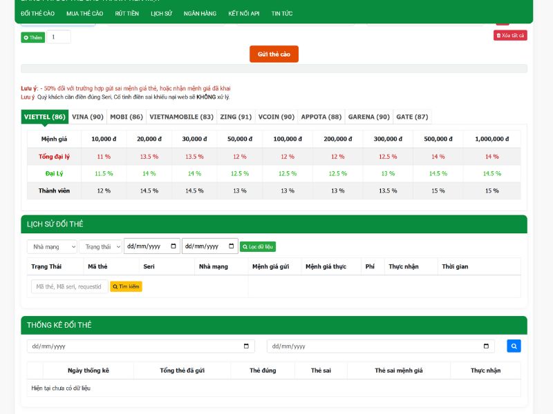 Truy cập web Doithegiatot.com để thực hiện gửi thẻ cào muốn đổi lên