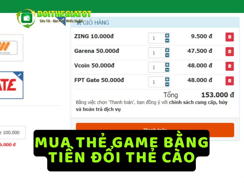 Mua thẻ game từ tiền đổi thẻ cảo điện thoại ngay trong website doithegiatot.com