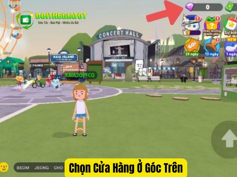 Trong giao diện game Play Together, hãy chọn vào biểu tượng đá quý góc trên bên phải