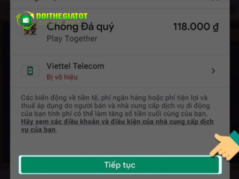 Nhân tiếp tục để lựa chọn phương thức thanh toán