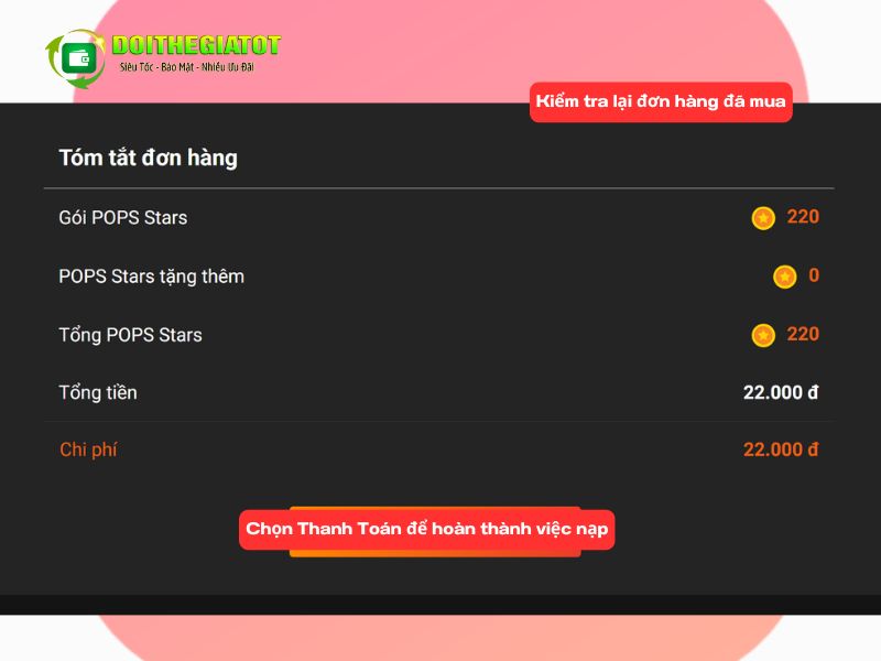 Kiểm tra lại đơn hàng và bấm Thanh Toán