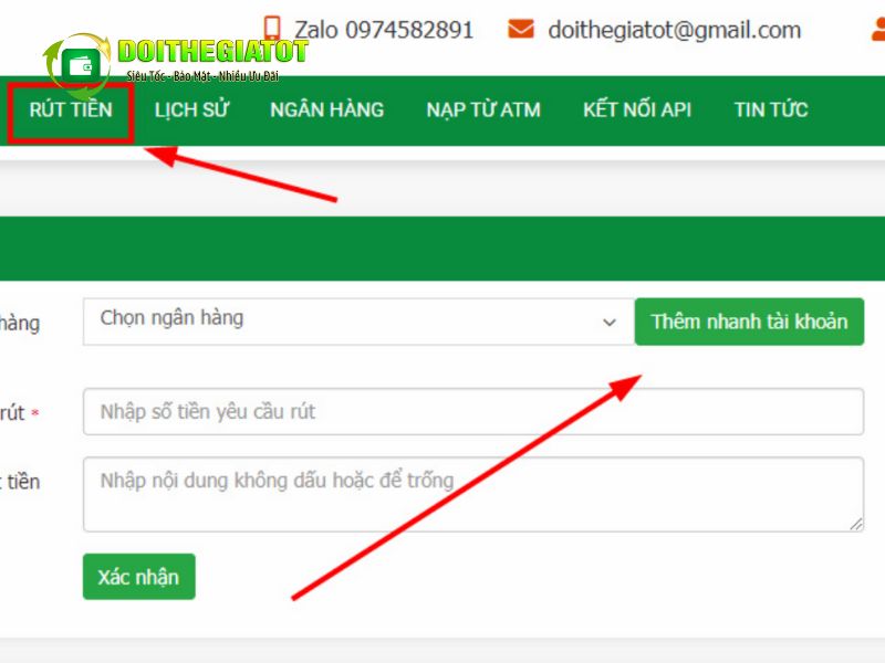 Chọn mục rút tiền và điền chính xác thông tin để rút tiền