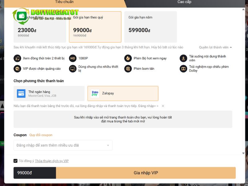 Nếu thanh toán trên nền web thì bạn sẽ có phương thức thanh toán bằng thẻ ngân hàng hoặc Zalo Pay