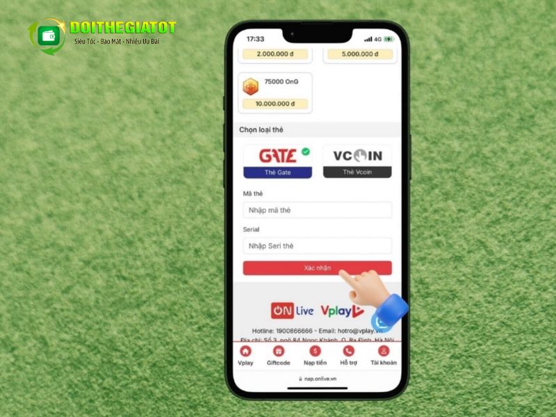 Điền số Seri và mã thẻ vào và bấm Xác nhận