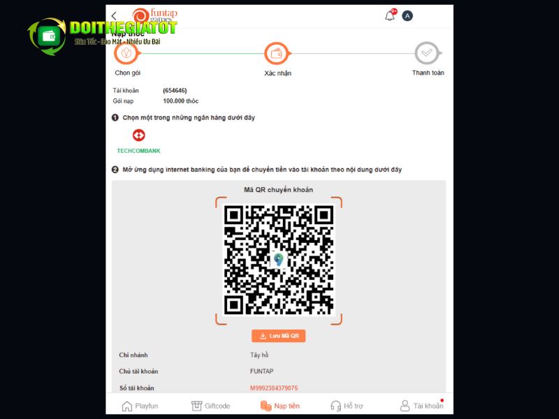 Quét mã QR để thanh toán cho gói nạp vừa chọn