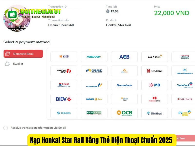 Chọn đúng ngân hàng để giao dịch trước khi bấm Confirm