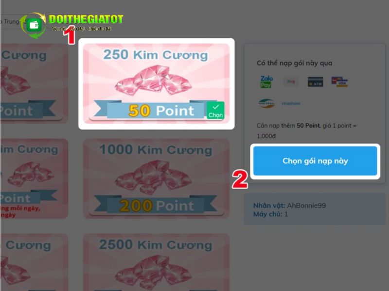 Chọn gói Point muốn nạp rồi nhấn “Chọn gói nạp này” để tiếp tục.