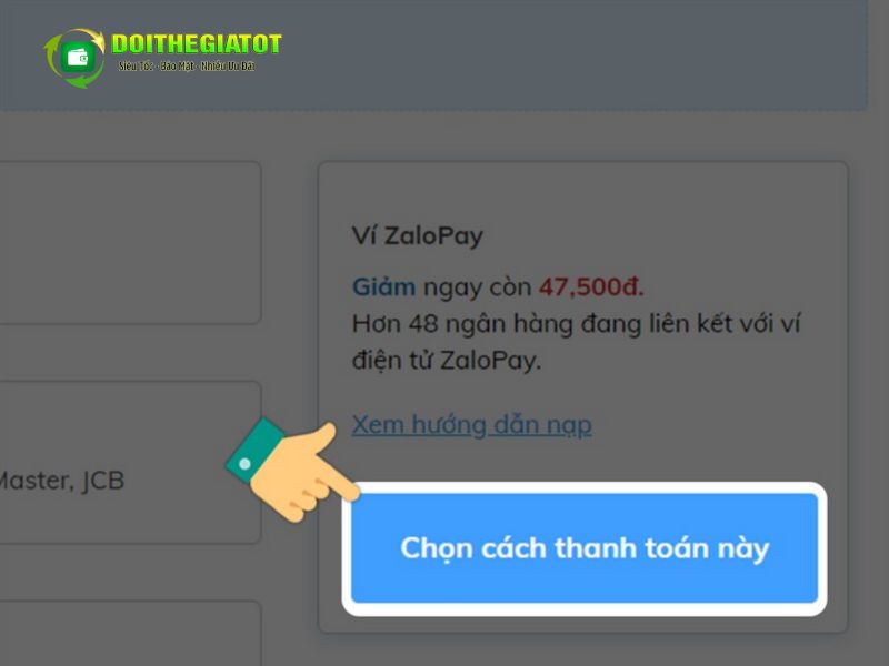 Bấm chọn cách thanh toán này