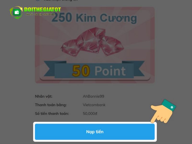 Bấm nút nạp tiền