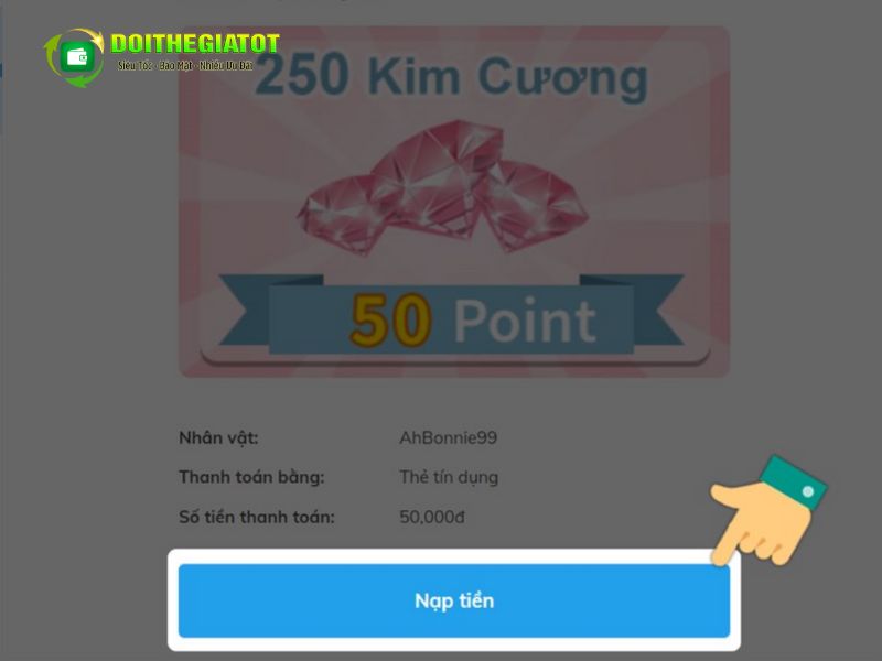 Bấm nạp tiền để tiếp tục