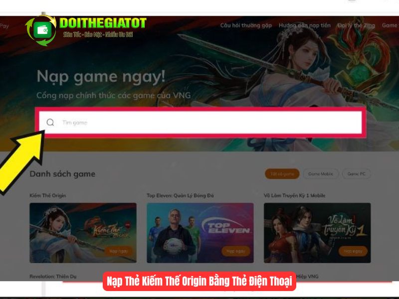Tìm kiếm Kiếm Thế Origin ở ô tìm kiếm game