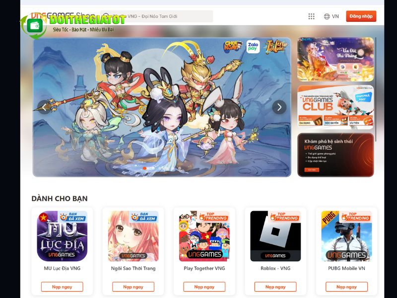 Truy cập trang Shop.vnggames.com để tiến hành nạp Zing